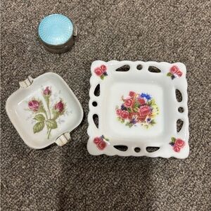 1930’s Vintage Bavarian rose trinket dish Old Hollywood fancy ashtray & pill box